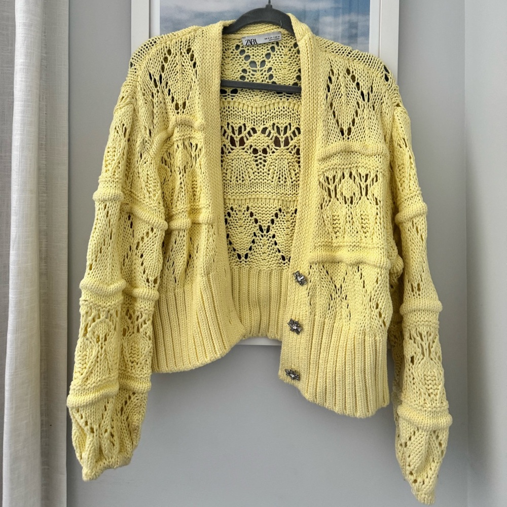 Zara yellow cardigan with bedazzled buttons